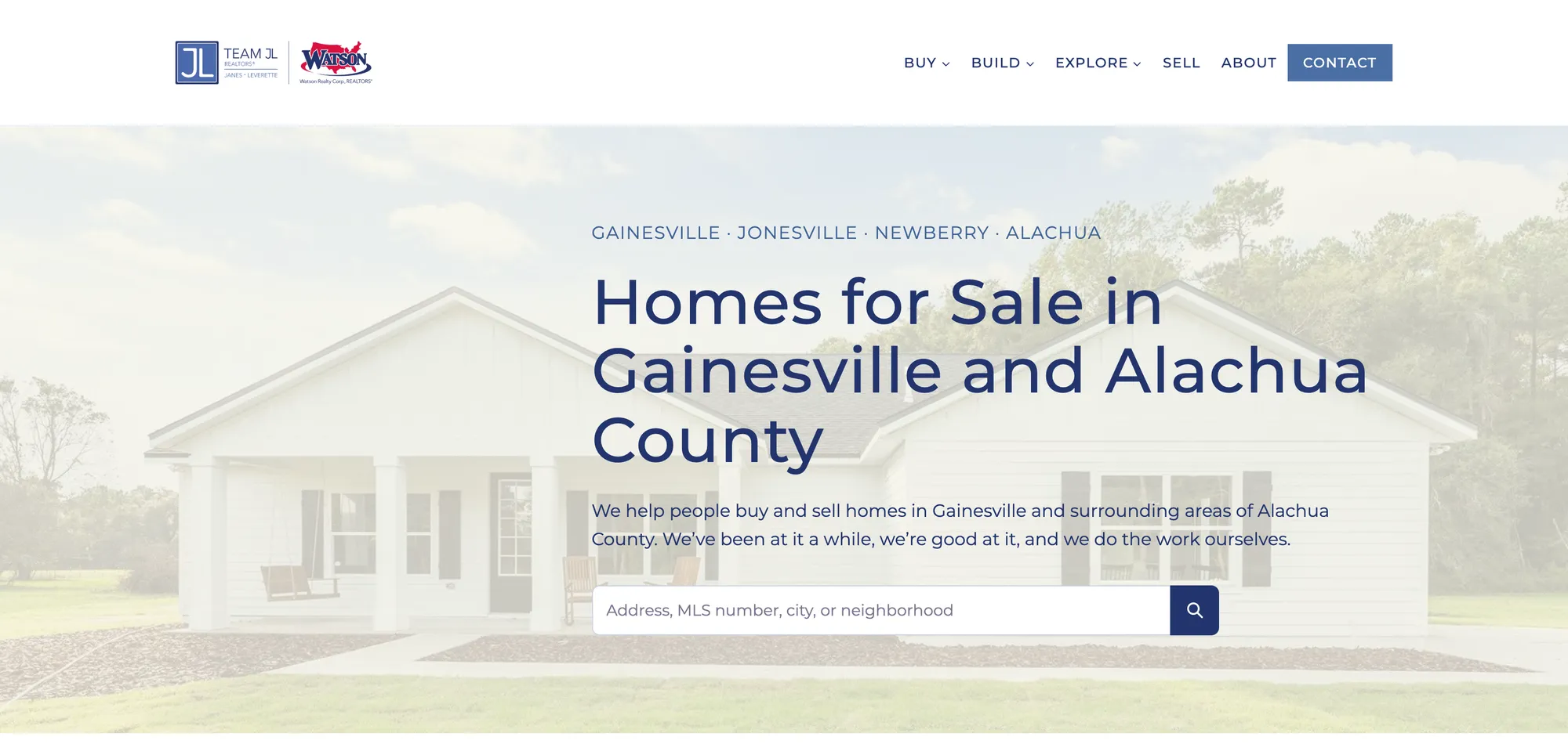 TeamJLHomes.com home page: Homes for Sale in Gainesville and Alachua County, with a property search box